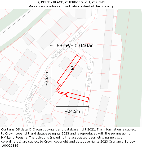 2, KELSEY PLACE, PETERBOROUGH, PE7 0NN: Plot and title map