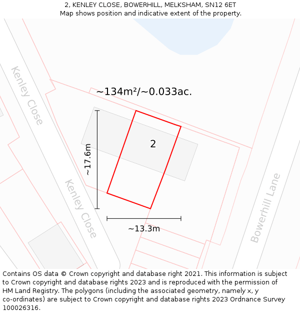 2, KENLEY CLOSE, BOWERHILL, MELKSHAM, SN12 6ET: Plot and title map