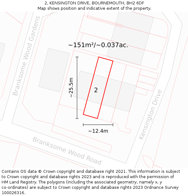 2, KENSINGTON DRIVE, BOURNEMOUTH, BH2 6DF: Plot and title map
