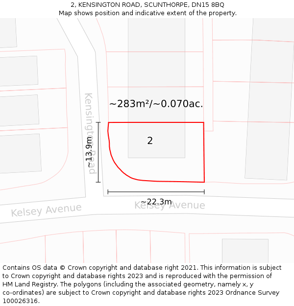 2, KENSINGTON ROAD, SCUNTHORPE, DN15 8BQ: Plot and title map