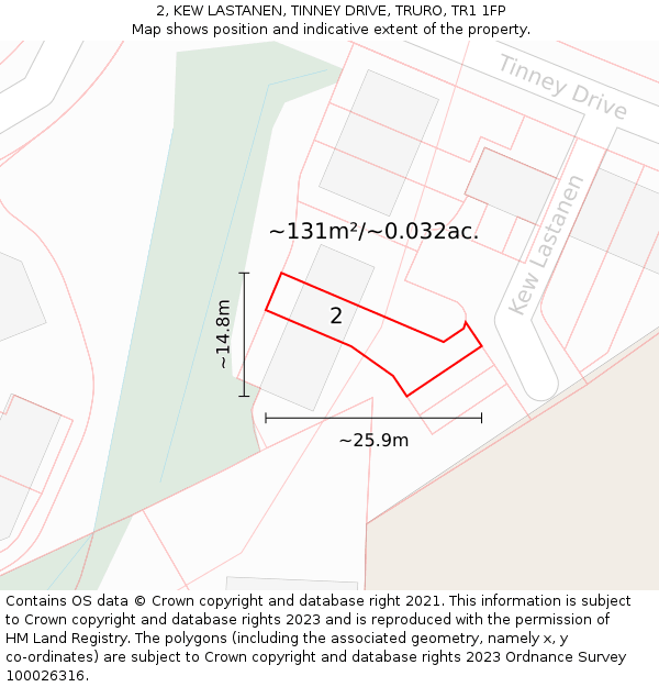 2, KEW LASTANEN, TINNEY DRIVE, TRURO, TR1 1FP: Plot and title map