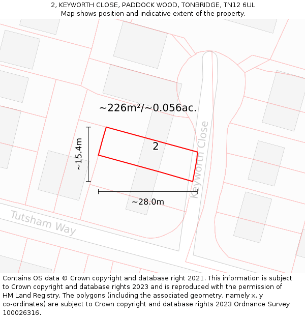 2, KEYWORTH CLOSE, PADDOCK WOOD, TONBRIDGE, TN12 6UL: Plot and title map