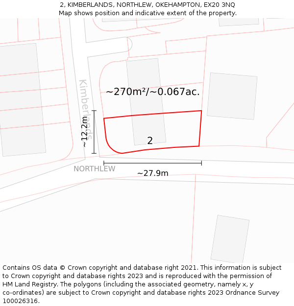 2, KIMBERLANDS, NORTHLEW, OKEHAMPTON, EX20 3NQ: Plot and title map
