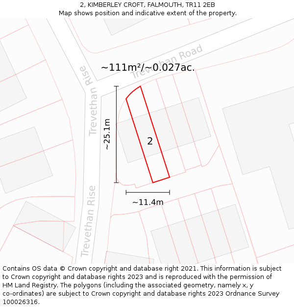 2, KIMBERLEY CROFT, FALMOUTH, TR11 2EB: Plot and title map