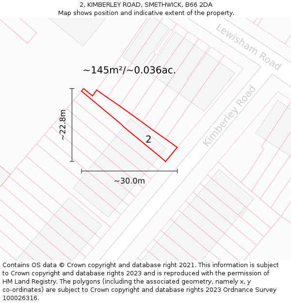 2, KIMBERLEY ROAD, SMETHWICK, B66 2DA: Plot and title map