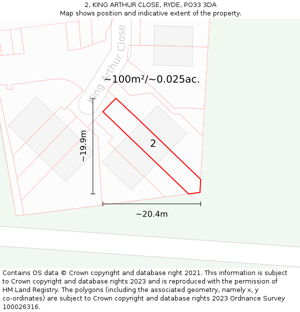 2, KING ARTHUR CLOSE, RYDE, PO33 3DA: Plot and title map