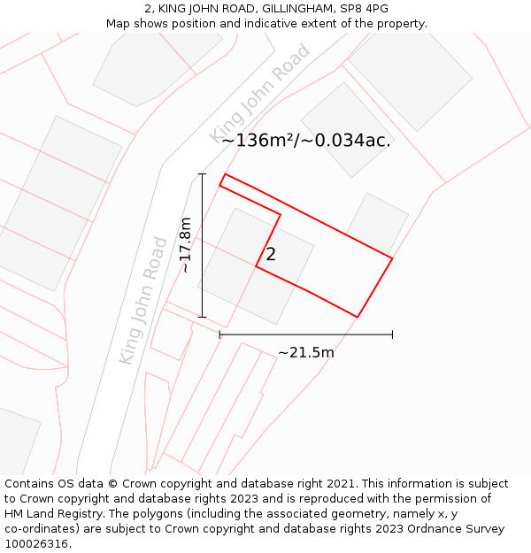 2, KING JOHN ROAD, GILLINGHAM, SP8 4PG: Plot and title map