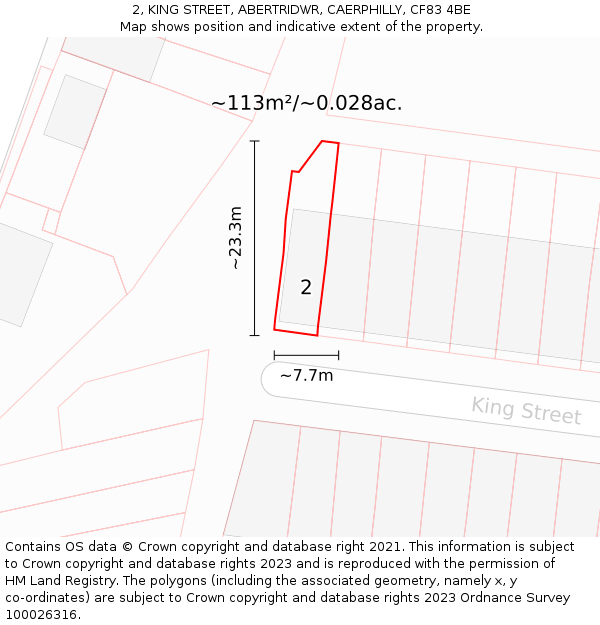 2, KING STREET, ABERTRIDWR, CAERPHILLY, CF83 4BE: Plot and title map