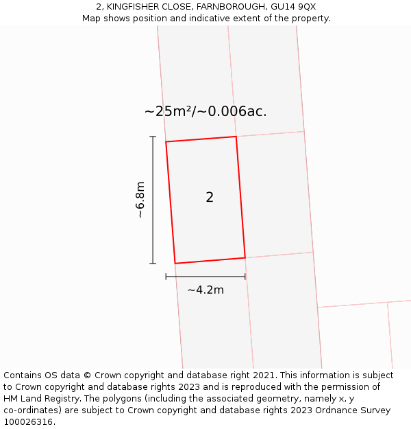 2, KINGFISHER CLOSE, FARNBOROUGH, GU14 9QX: Plot and title map