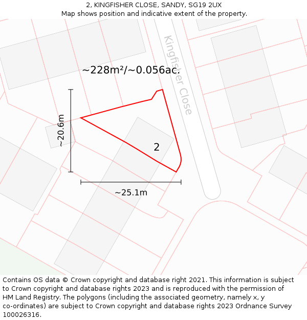 2, KINGFISHER CLOSE, SANDY, SG19 2UX: Plot and title map