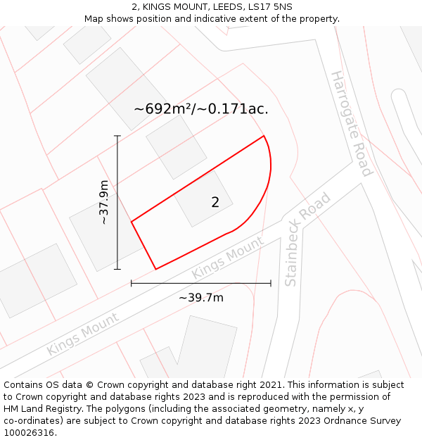 2, KINGS MOUNT, LEEDS, LS17 5NS: Plot and title map