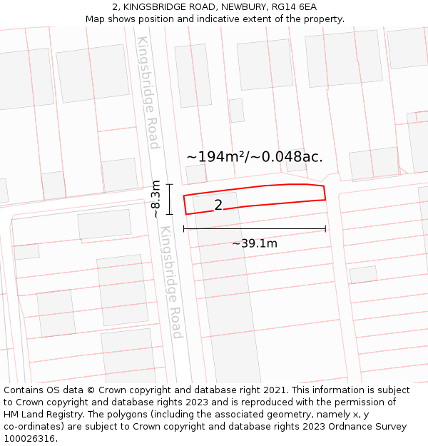 2, KINGSBRIDGE ROAD, NEWBURY, RG14 6EA: Plot and title map