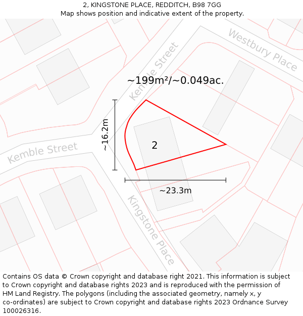 2, KINGSTONE PLACE, REDDITCH, B98 7GG: Plot and title map