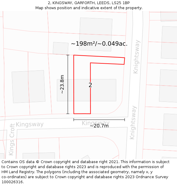 2, KINGSWAY, GARFORTH, LEEDS, LS25 1BP: Plot and title map