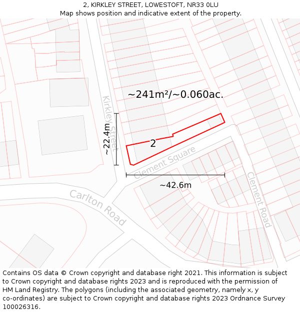 2, KIRKLEY STREET, LOWESTOFT, NR33 0LU: Plot and title map