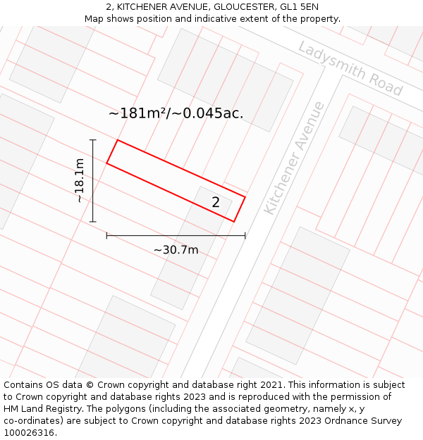 2, KITCHENER AVENUE, GLOUCESTER, GL1 5EN: Plot and title map