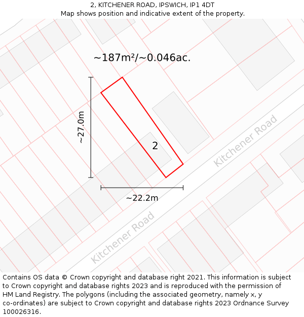 2, KITCHENER ROAD, IPSWICH, IP1 4DT: Plot and title map