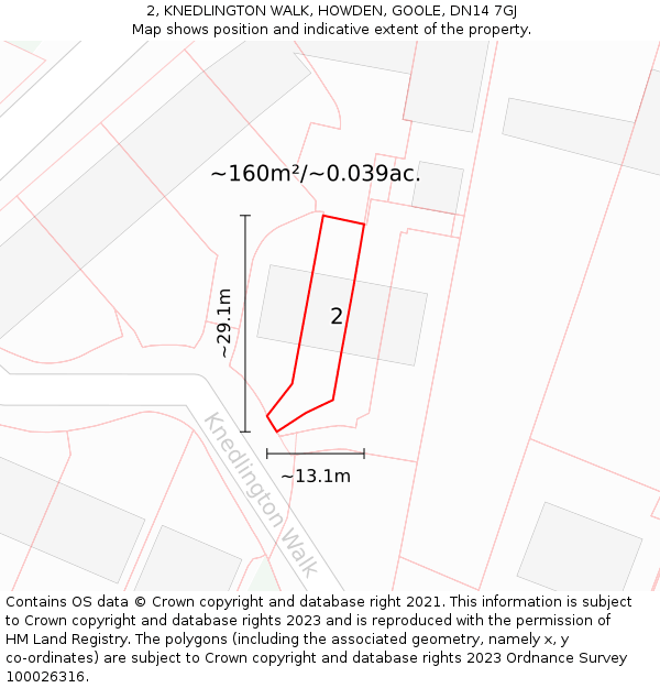 2, KNEDLINGTON WALK, HOWDEN, GOOLE, DN14 7GJ: Plot and title map