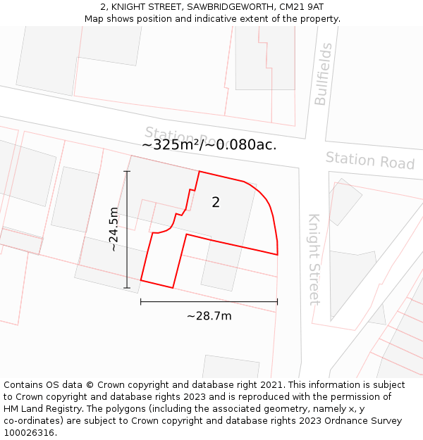 2, KNIGHT STREET, SAWBRIDGEWORTH, CM21 9AT: Plot and title map