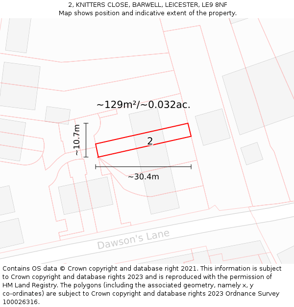 2, KNITTERS CLOSE, BARWELL, LEICESTER, LE9 8NF: Plot and title map