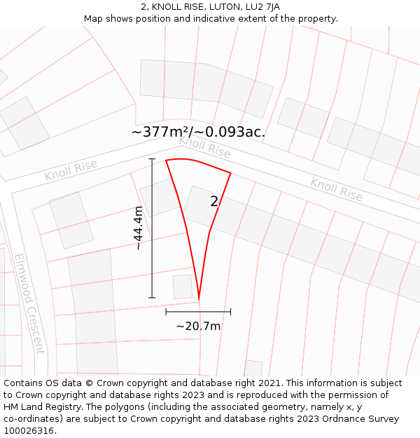 2, KNOLL RISE, LUTON, LU2 7JA: Plot and title map