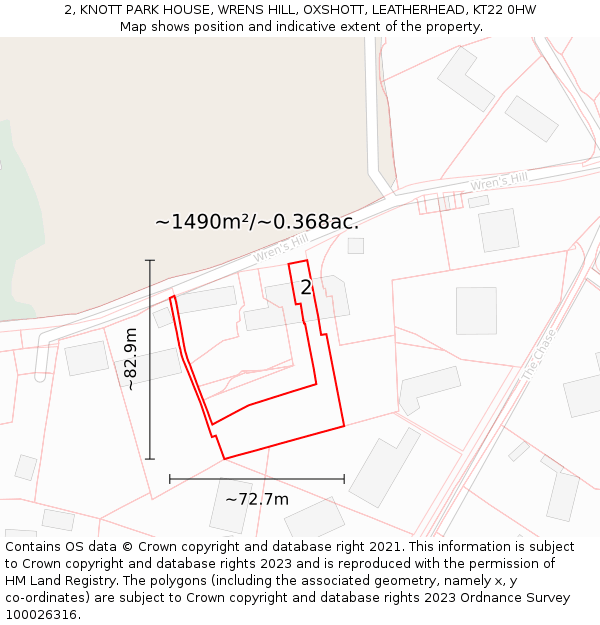 2, KNOTT PARK HOUSE, WRENS HILL, OXSHOTT, LEATHERHEAD, KT22 0HW: Plot and title map