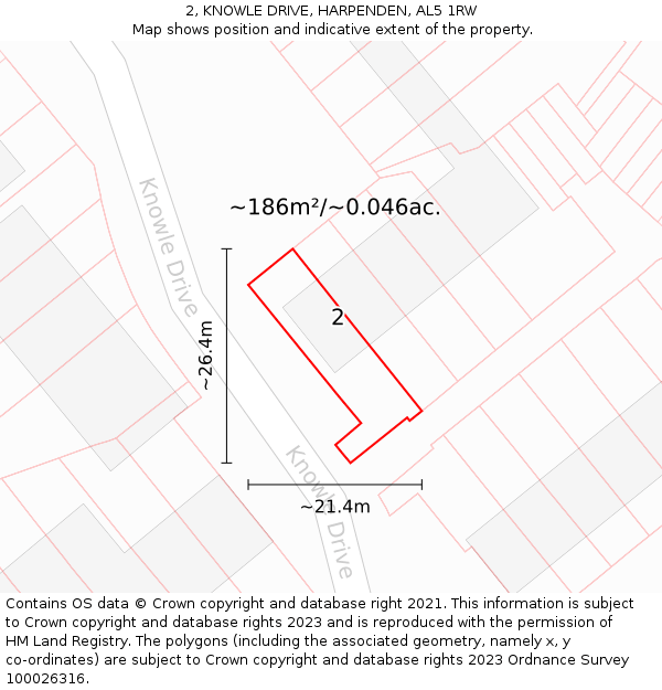 2, KNOWLE DRIVE, HARPENDEN, AL5 1RW: Plot and title map