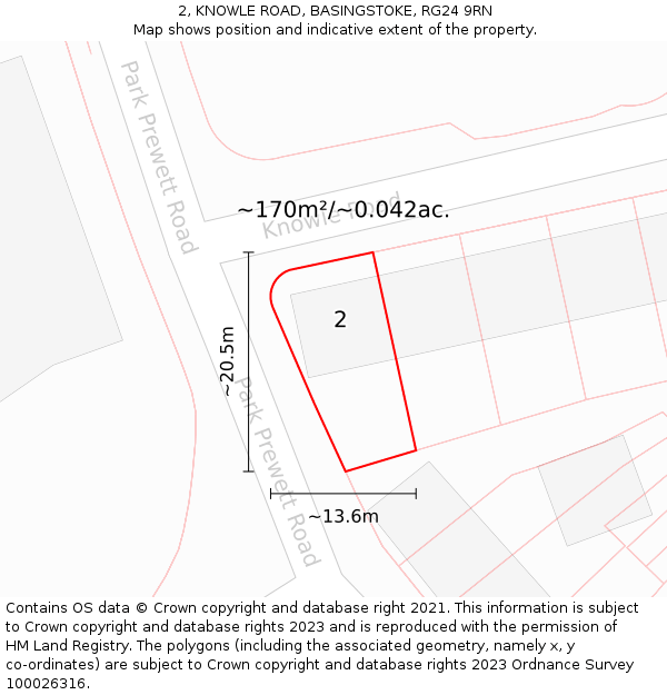 2, KNOWLE ROAD, BASINGSTOKE, RG24 9RN: Plot and title map