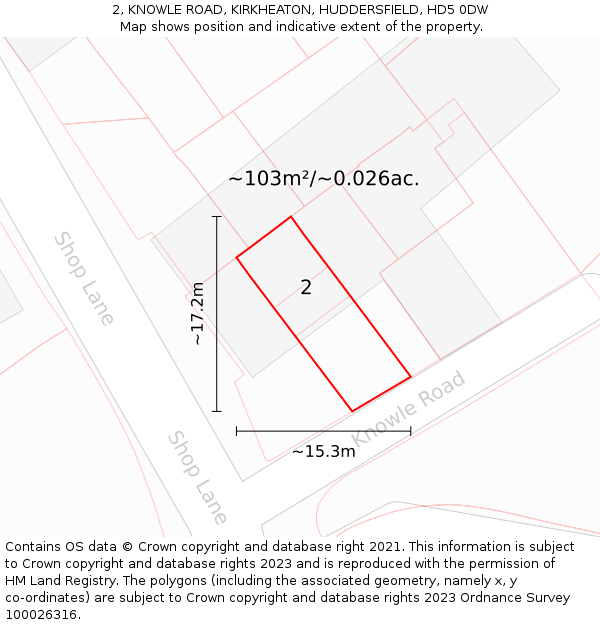 2, KNOWLE ROAD, KIRKHEATON, HUDDERSFIELD, HD5 0DW: Plot and title map