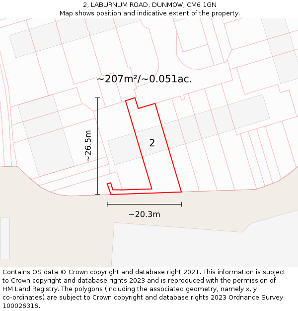 2, LABURNUM ROAD, DUNMOW, CM6 1GN: Plot and title map