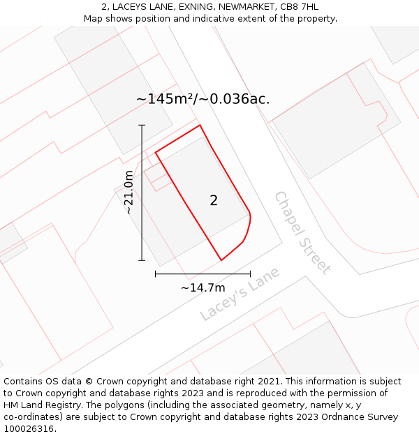 2, LACEYS LANE, EXNING, NEWMARKET, CB8 7HL: Plot and title map