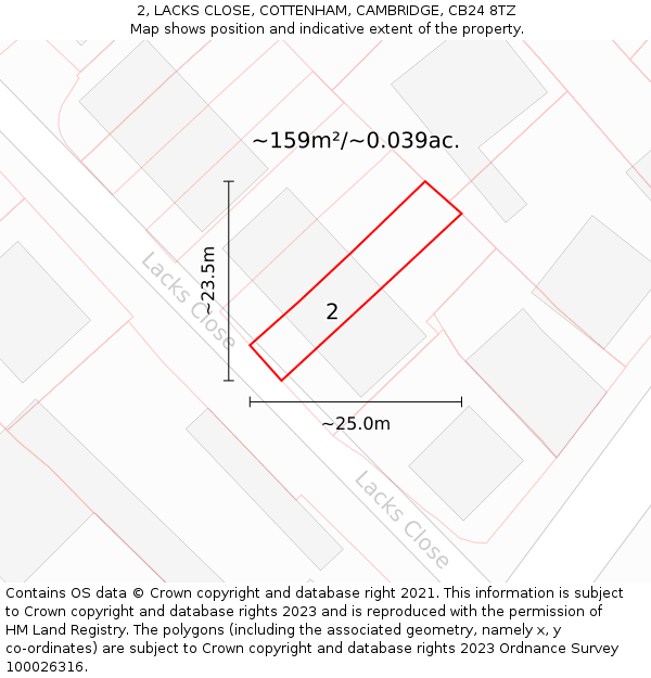 2, LACKS CLOSE, COTTENHAM, CAMBRIDGE, CB24 8TZ: Plot and title map