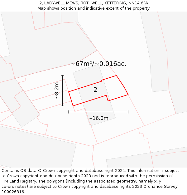 2, LADYWELL MEWS, ROTHWELL, KETTERING, NN14 6FA: Plot and title map