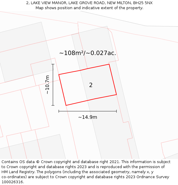 2, LAKE VIEW MANOR, LAKE GROVE ROAD, NEW MILTON, BH25 5NX: Plot and title map