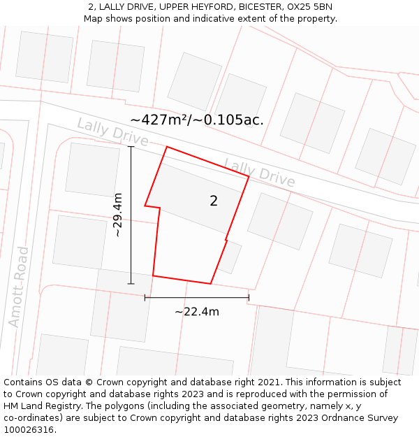 2, LALLY DRIVE, UPPER HEYFORD, BICESTER, OX25 5BN: Plot and title map