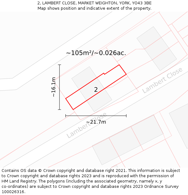 2, LAMBERT CLOSE, MARKET WEIGHTON, YORK, YO43 3BE: Plot and title map