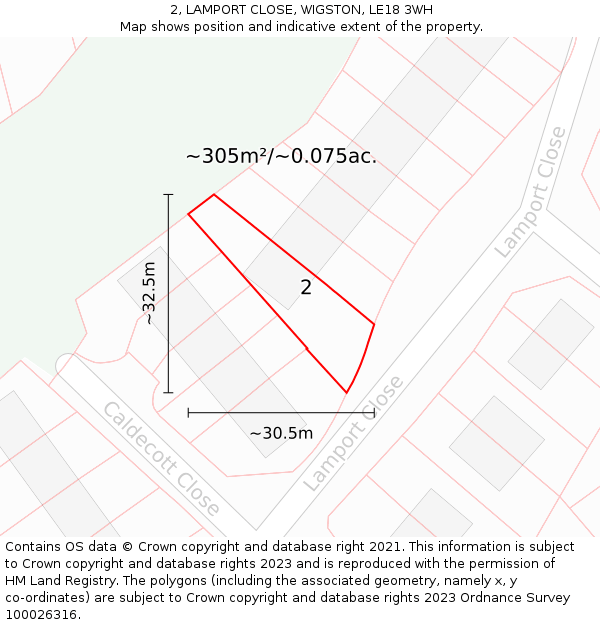 2, LAMPORT CLOSE, WIGSTON, LE18 3WH: Plot and title map
