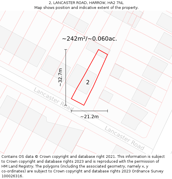 2, LANCASTER ROAD, HARROW, HA2 7NL: Plot and title map