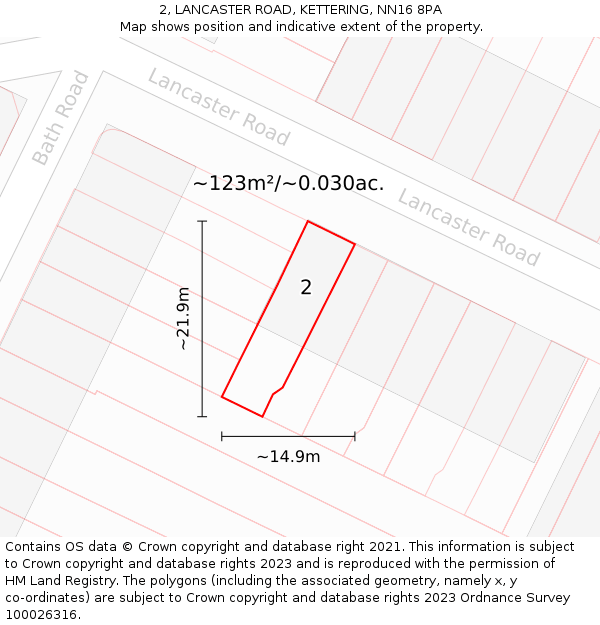 2, LANCASTER ROAD, KETTERING, NN16 8PA: Plot and title map