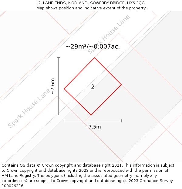 2, LANE ENDS, NORLAND, SOWERBY BRIDGE, HX6 3QG: Plot and title map