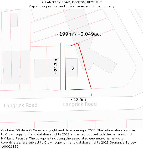 2, LANGRICK ROAD, BOSTON, PE21 8HT: Plot and title map
