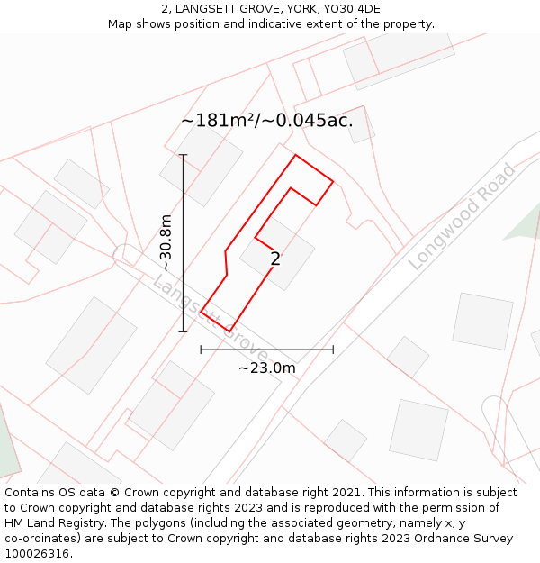 2, LANGSETT GROVE, YORK, YO30 4DE: Plot and title map