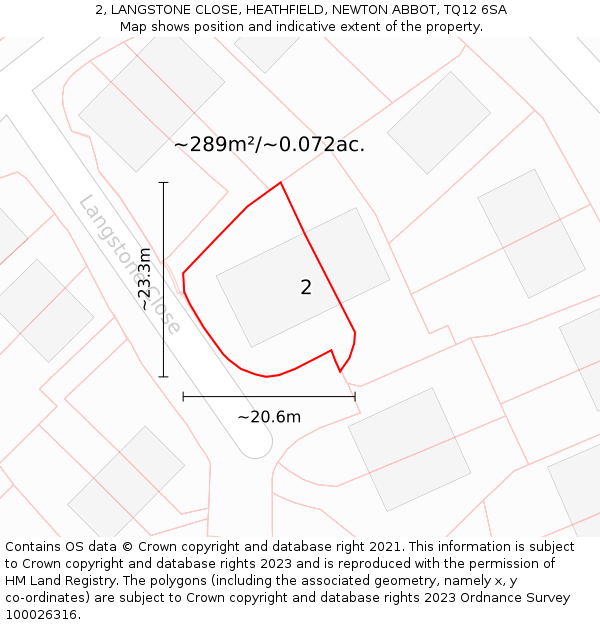 2, LANGSTONE CLOSE, HEATHFIELD, NEWTON ABBOT, TQ12 6SA: Plot and title map