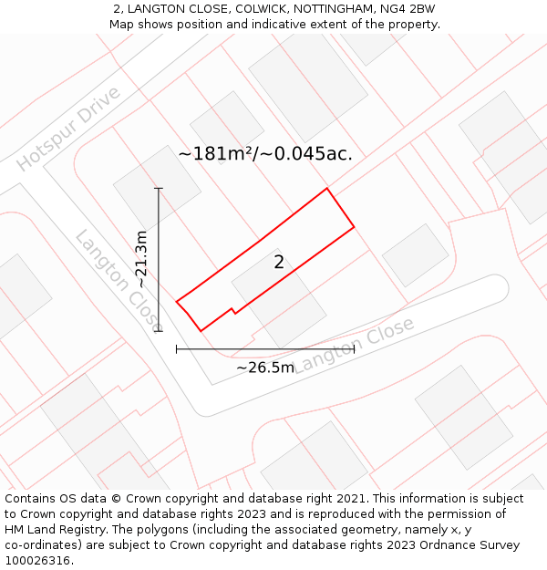 2, LANGTON CLOSE, COLWICK, NOTTINGHAM, NG4 2BW: Plot and title map