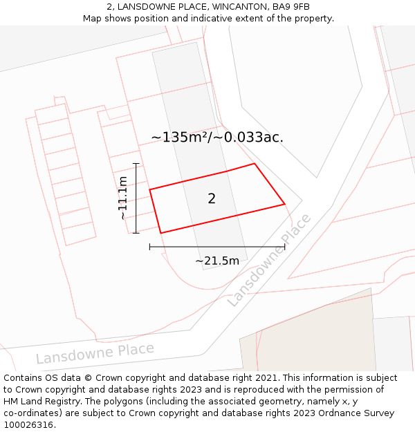 2, LANSDOWNE PLACE, WINCANTON, BA9 9FB: Plot and title map