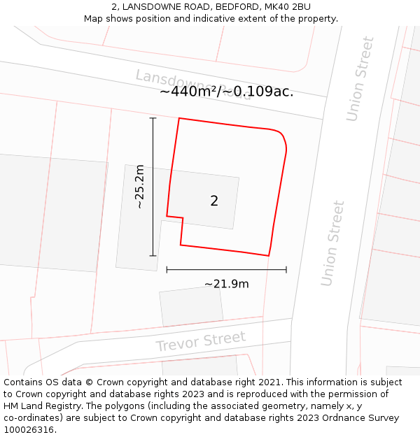 2, LANSDOWNE ROAD, BEDFORD, MK40 2BU: Plot and title map