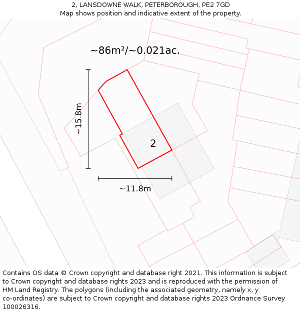 2, LANSDOWNE WALK, PETERBOROUGH, PE2 7GD: Plot and title map