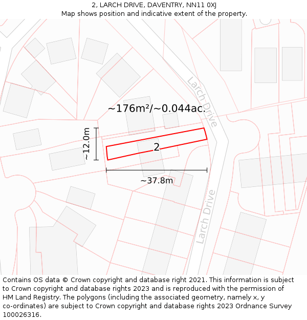 2, LARCH DRIVE, DAVENTRY, NN11 0XJ: Plot and title map