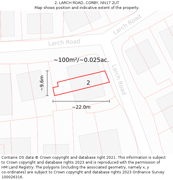 2, LARCH ROAD, CORBY, NN17 2UT: Plot and title map