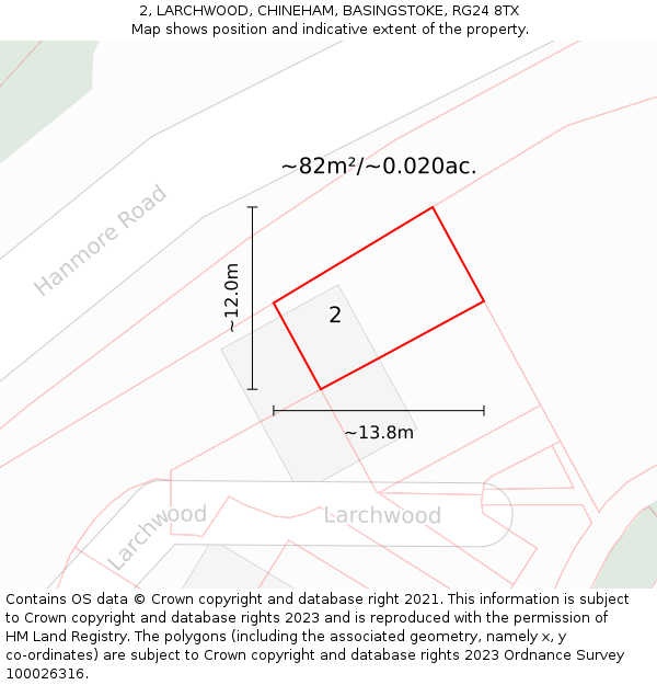 2, LARCHWOOD, CHINEHAM, BASINGSTOKE, RG24 8TX: Plot and title map
